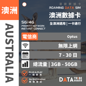 DATA TRIBE 數據部落 5G/4G 澳洲 | 總流量 | 優質 Optus 網絡全澳通行 | 澳洲無限數據卡 DATA TRIBE 數據部落