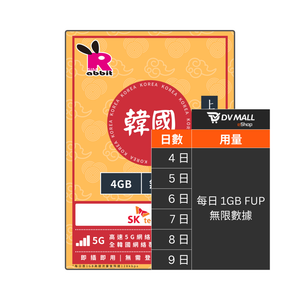 Rabbit SIM 5G 韓國【每日 1GB FUP】數據卡 #SK Telecom