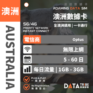 DATA TRIBE 數據部落 5G/4G 澳洲 | 每日流量 | 優質 Optus 網絡全澳通行 | 澳洲無限數據卡 DATA TRIBE 數據部落
