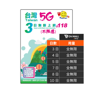 Happy Telecom 5G 台灣 | 全無限放題卡 (不限速) | 中華電信 | 實名登記後即插即用