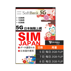 SoftBank 5G 日本 | 每日【2GB FUP】無限數據卡
