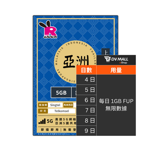 Rabbit SIM 5G 亞洲5國【每日 1GB FUP】數據卡 @新馬泰印越