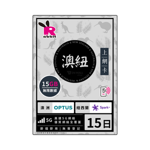 Rabbit SIM 5G 澳紐【15/30/50GB】15日數據卡 @澳洲+紐西蘭