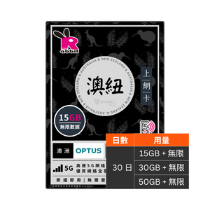 Rabbit SIM 5G 澳紐【15/30/50GB】30日數據卡 @澳洲+紐西蘭 (副本)