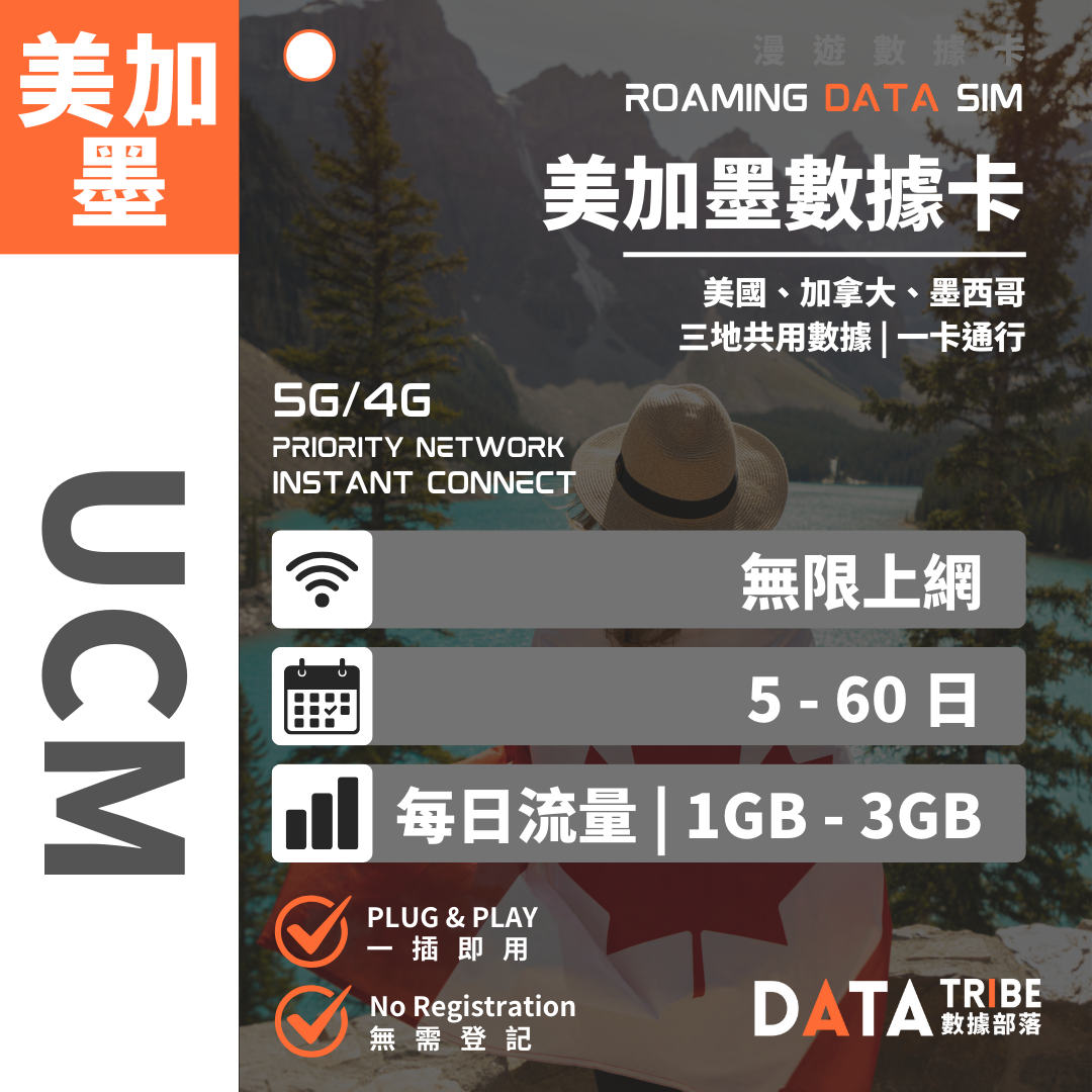 DATA TRIBE 數據部落 5G/4G 美加墨 | 每日流量 | 北美優質網絡三地通行 | 美加墨無限數據卡 DATA TRIBE 數據部落