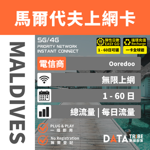 馬爾代夫 5G/4G 上網卡 | 每日/總流量任選 | 可循環充值SIM卡 DATA TRIBE 數據部落