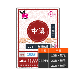 Rabbit SIM 5G 中澳 24小時數據卡 #中國移動+CTM