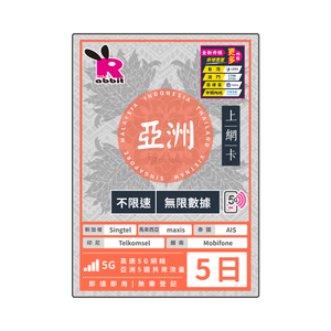 Rabbit SIM 5G 亞洲5國【不限速】數據卡 @新馬泰印越 Rabbit SIM