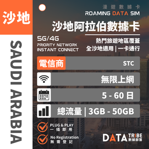 DATA TRIBE 數據部落 5G/4G 沙地阿拉伯 | 總流量 |  熱門旅遊地區全覆蓋 | 沙地阿拉伯無限數據卡 DATA TRIBE 數據部落