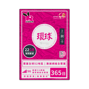 Rabbit SIM 5G 環球52地【11/22/33/55/88/130GB】365日無限數據卡 Rabbit SIM