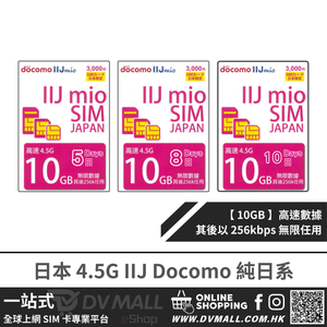 IIJmio 純日系 4.5G/5G 日本 docomo | 多日數 10GB FUP 無限數據卡