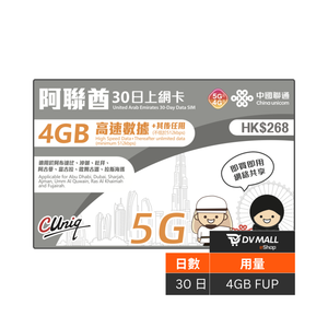 中國聯通 5G 阿聯酋 | 30日4GB FUP 上網卡