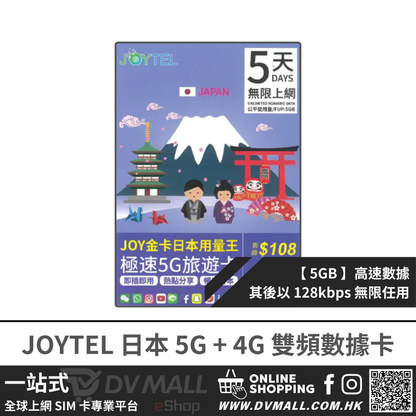 JOYTEL 5G 日本 | 雙頻 SoftBank + KDDI 無限數據卡