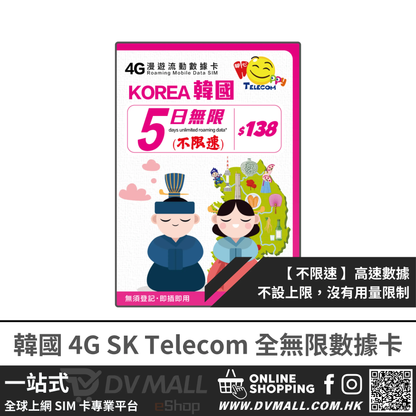 Happy Telecom 4G 韓國 | 全無限放題卡 (不限速) | SK TELECOM 南韓電訊 | 即插即用 Happy Telecom