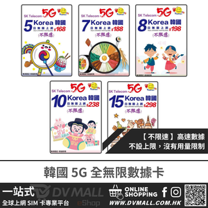Happy Telecom 5G 韓國 | 全無限放題卡 (不限速) | SK TELECOM 南韓電訊 | 即插即用