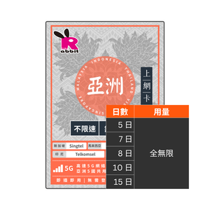 Rabbit SIM 5G 亞洲5國【不限速】數據卡 @新馬泰印越