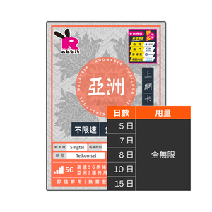 Rabbit SIM 5G 亞洲5國【不限速】數據卡 @新馬泰印越 Rabbit SIM