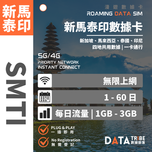 DATA TRIBE 數據部落 5G/4G 新馬泰印 | 每日流量 | 四國雙優質網絡通行 | 新馬泰印無限數據卡 DATA TRIBE 數據部落