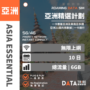 DATA TRIBE 數據部落 5G/4G 亞洲精選計劃 | 10日 6GB FUP 無限數據 | 亞洲21國共用數據 DATA TRIBE 數據部落