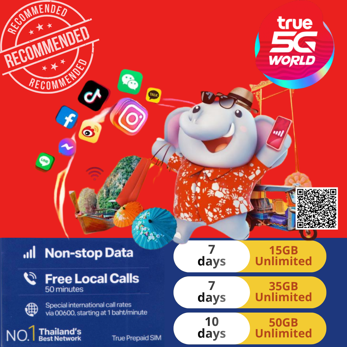 TRUE 5G 泰國原生 | Truemove Tourist SIM 泰國原生IP 無限數據卡 TrueMove